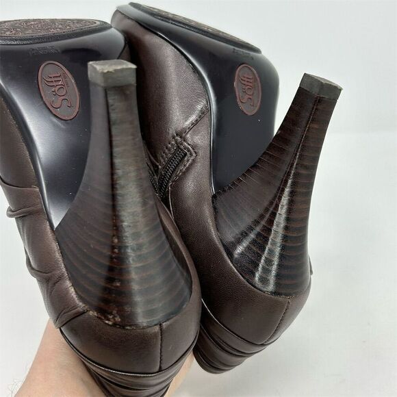 Sofft Women's Brown Ruched Leather Heeled Ankle Boots Size 7 M Fall Casual - Picture 12 of 14